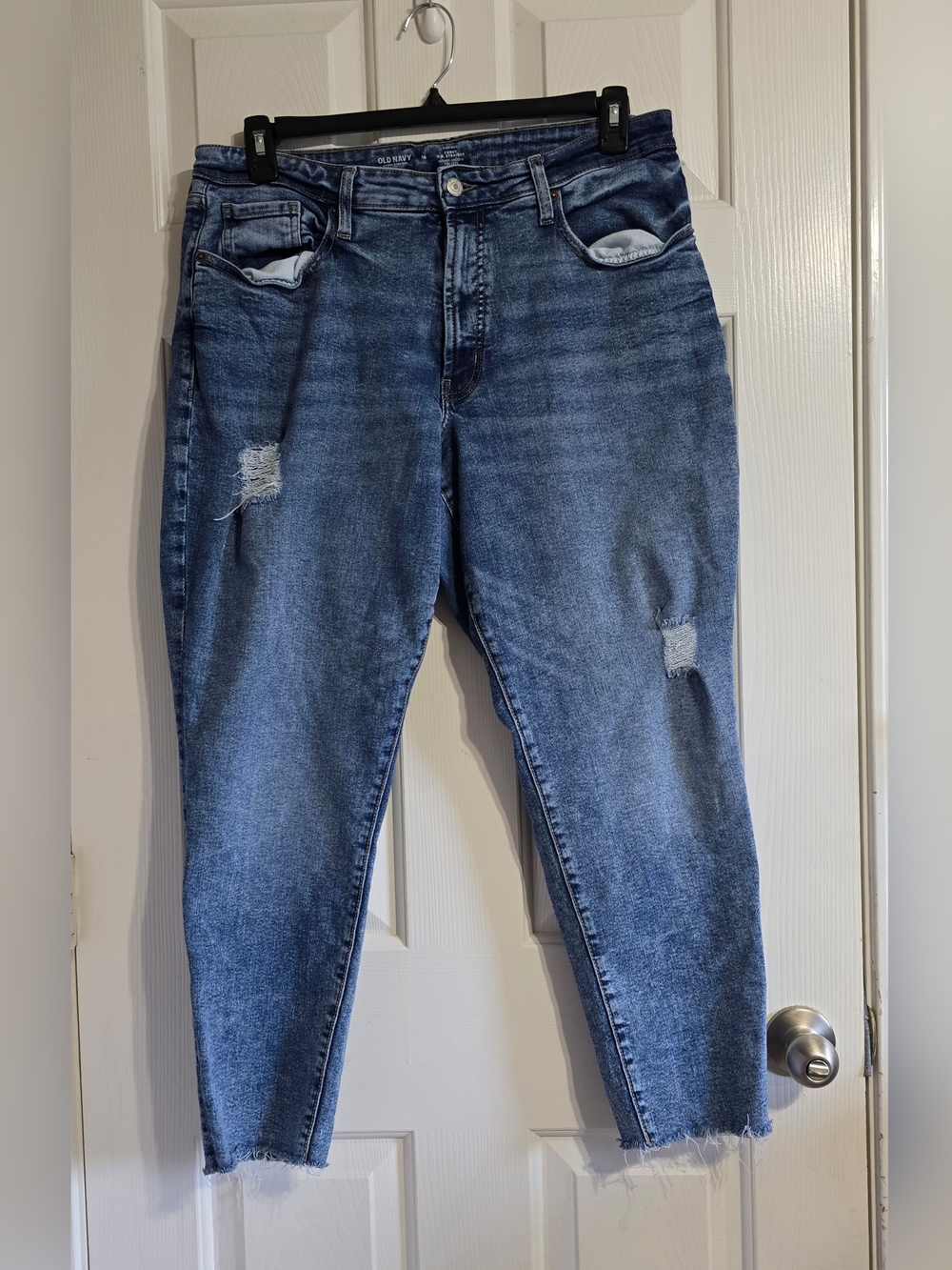 Old Navy Dark Blue Distressed Women’s Jeans OG Straight Ankle Jeans 16